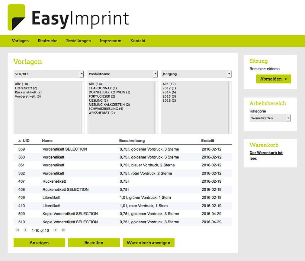 EasyImprint-Support – Die Einstiegsseite